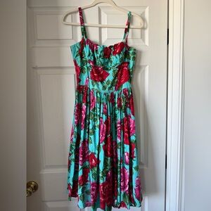 Bernie Dexter Vintage Style Blue Dress with Floral Design